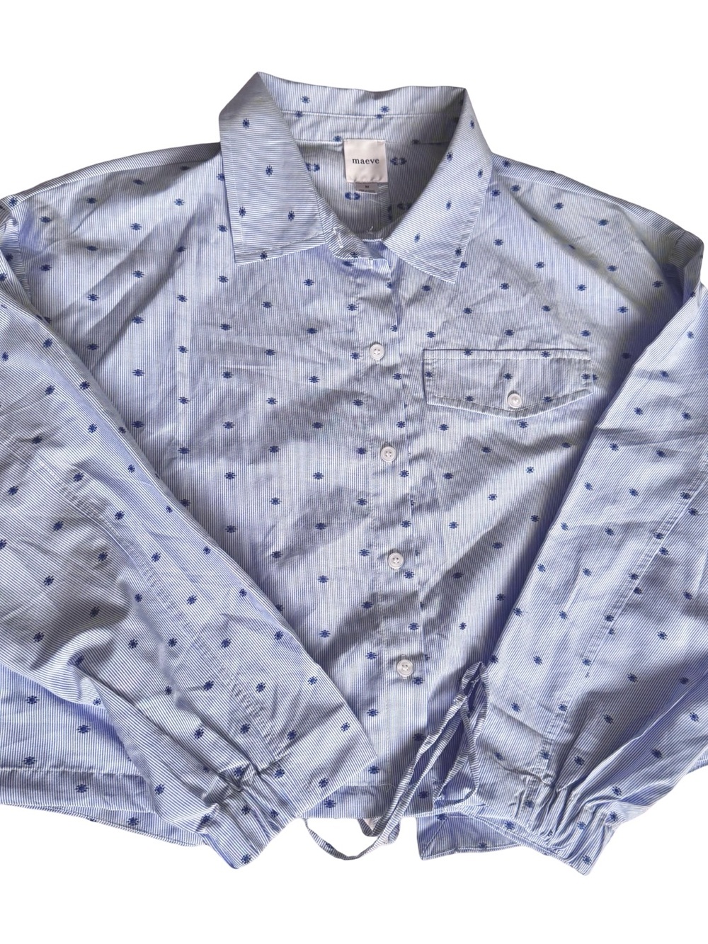 Maeve Anthropologie Women’s Blue/White Cinched Waist Button Down Shirt Size M